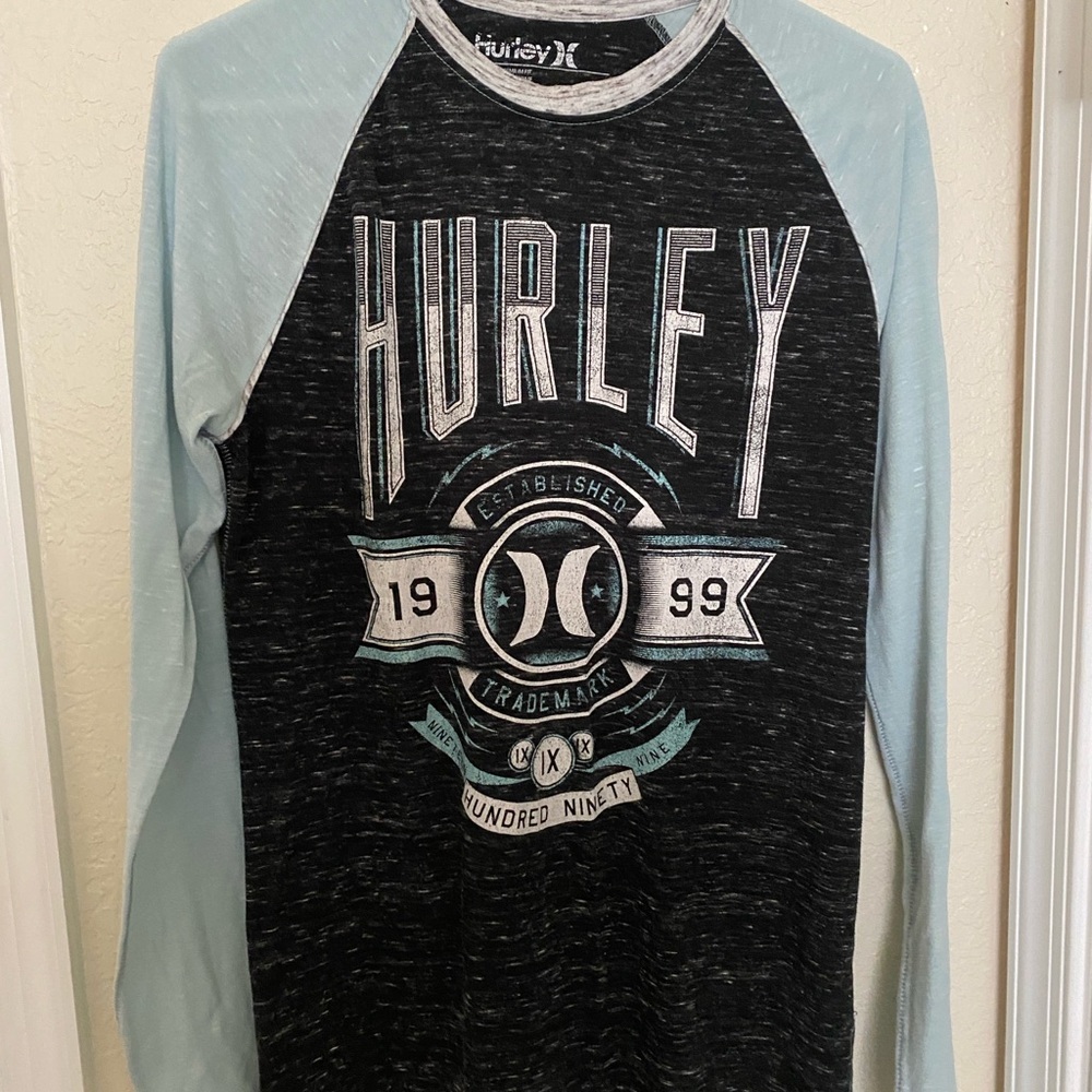 Hurley Black and Mint Green Long Sleeve Shirt